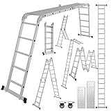 Cecaylie 4x5 Mehrzweckleiter 582cm 7 in 1 Alu Leiter Vielzweckleiter Klappleiter Haushaltsleiter Arbeitsleiter Anlegeleiter Steigleiter Arbeitsbühne Multifunktionsleiter