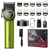 VGR 001 Professionelle Haarschneidemaschine für Männer, Schnurlose Friseurschermaschine zum Haarschneiden, Karbonstahlklinge Haarschneider für Barbiere, 9000 U/min, LED-Anzeige, Grün
