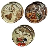 MamboCat 6-er Set Pizzateller Ø 33,3cm Volldekor Motive Lieblings-, Oliven- & Salami Pizza I große Teller aus Porzellan zum Anrichten für Pizza und Co oder zum Servieren als Wurst und Käseplatten