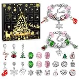 HLEIUKT Adventskalender 2023 Kinder Mädchen, Adventskalender Schmuck Mädchen, Weihnachtskalender Schmuck 24 Füllung Basteln Charms Armbänder Kit, Weihnachten Geschenk für 5 6 7 8 9 10 11 12 Jahre