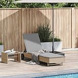 Myheimly Sonnenliege mit Rollen und Auflage Beige Poly Rattan, Sonnenbett, Liege, Outdoor Chaiselongue, Gartenliege, Outdoor-Liege