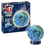 Ravensburger 3D Puzzle 11844 - Nachtlicht Erde bei Nacht - Puzzle-Ball Kinderglobus mit LED Leuchtsockel inkl. Klatsch-Mechanismus - Geschenkidee für Kinder ab 6 Jahren