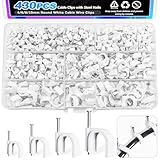mxuteuk Kabelclips mit Stahlnägeln, 4/6/8/10 mm, rund, weiß, Wandclips für Kabel, Kabel-Clips für RG6, RG59, CAT6, RJ45, 430 Stück