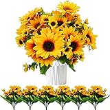 ROLLWAY 4 Bündel Kunstblumen Deko Balkon Künstliche Blumen 52 Sonnenblumen Seidenblumen wie echt Fake Sunflower Pflanzen Herbstblumen Blumendeko für Aesthetic Deko Hochzeit Garten (13 Köpfe/Bündel)