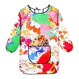 Molain Kinder Kunst Kittel, Bunte Malerei Schürze Wasserdicht Mit Langen Ärmeln Und Geräumigen Taschen für Alter 3-11 Jahre