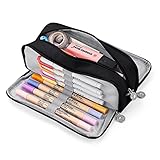 KidsPark Federmäppchen Mädchen Jungen, Mäppchen Mädchen Teenager, Federmäppchen Groß mit 3 Fach, Pencil Case für Kinder Erwachsene, Etui Schule Studenten Federtaschen, Schwarz