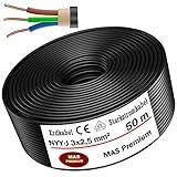 MAS Premium 5-170m NYY-J 3x1,5 2,5 4 6 10 16 oder 5x1,5 2,5 4 6 10 16 Erdkabel Starkstromkabel Elektrokabel Ring zur Verlegung im Freien Erdreich (NYY-J 3x2,5 mm², 50m)