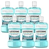 LISTERINE Cool Mint Mild 6 x 500 ml, antibakterielle Mundspülung mit ätherischen Ölen und ohne Alkohol, mildes Mundwasser bekämpft wirksam Bakterien, optimale Ergänzung zur täglichen Zahnpflege