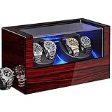 ANWBROAD Automatik Uhrenbeweger, Automatikuhren-Winderbox mit LED-Beleuchtung, Uhrendreher für Automatikuhren, 4-fach-Uhrenrotator mit superleisem Motor und 4 Rotationsmodi, JWW011Y