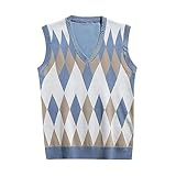 Mymyguoe Strickpullover Herren Ärmellose V-Ausschnitt Vest Tank Top Kariert Westen Bequeme Slim Fit Strickwesten Pullunder Strickweste Warmes Oberteil Retro Tops Teenager Streetwear