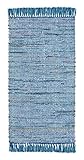 andiamo Teppich Frida Baumwolle Naturfaser Handgewebt Handwebteppich blau, 60 x 120 cm