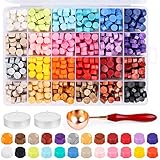 Siegelwachs Set, 24 Farben Achteckig, Siegellack Perlen Mit 2 Wachs Kerzen Und 1 Schmelzlöffel für Wachssiegel Stempel Umschlag Brief Papier Karte Postkarte 600 Stück