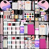 Major Dijit Acryl Nagel Set Komplett-Set mit LED Lampe & Elektro-Feile – 12 Farben Pulver+Monomer, Base-/Topcoat, Tips/Glitzer/Charms | All-inclusive Anfänger-Set mit Zubehör