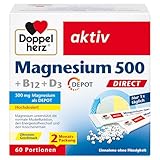 Doppelherz Magnesium 500 + B12 + D3 DIRECT mit DEPOT-Funktion - Magnesium als Beitrag für die normale Funktion der Muskeln und des Nervensystems - 60 Portionen Micro-Pellets mit Zitronen-Geschmack