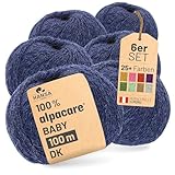 HANSA-FARM | Alpacare 100% die 1. maschinenwaschbare Baby Alpakawolle - 300 Set DK (6 x 50g) - kratzfreie Alpaka Wolle zum Stricken & Häkeln - Dunkelblau