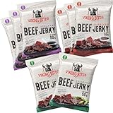 Viking Bites Beef Jerky Mischkarton 400g (8 x 50g) – 3x Barbecue, 3x Teriyaki, 2x Jalapeno – Getrocknetes Rindfleisch – Fleischsnack mit hohem Proteingehalt