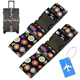 2 Stück Koffergurt, Kofferband Gurt,Kofferband mit 2 Stück Kofferschilder Anhänger,Kofferbänder Einstellbare,Koffergurte Auffällig mit Verschließbarer Schnalle für Koffer Gürtel Reisetasche (Color -1)