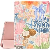 JOYLAND Schutzhülle für iPad 7. / 8. / 9. Generation (2019/2020/2021), 25,9 cm (10,2 Zoll), mit Stifthalter, automatische Wake/Sleep-Funktion, Blume, kratzfest, stoßfest, Premium-Folio-Ständer, Rosa