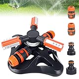 Aiglam Garten Sprinkler, Automatische 360 Grad Rotierende Rasen Wasser Sprinkler 3Arm Sprenger Garden für Bewässerungsanlagen, Rasensprinkler Bewässerungssystem Set Orange