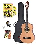 VOLT Akustikgitarren-Set, 0271-5, 4/4 Konzertgitarre, 650mm Mensur, 52 mm Sattelbreite, Fichtendecke, mit Gitarrenschule mit Audio- + Videobeispielen, Tasche, Clip-Tuner und Ersatzsaiten, ab 10 Jahre