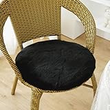 Xiyocadt Rundes Kissen, Kunstfell Stuhlauflage,Sitzauflage Waschbar,rutschfest, Sitzpolster Stuhlkissen,für Holzstuhl Küchenstuhl Esszimmerstuhl Gartenstuhl (45cm,Schwarz)
