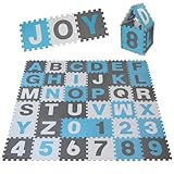 ALPIDEX Kinder Puzzlematten 86-teilig | Buchstaben & Zahlen | 36 Matten - 30 x 30 x 1cm | Spielteppich Baby Krabbelmatte Kinderteppich Puzzle Lernteppich XXL Bunt, Farbe: Blau