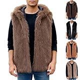 Generisch Felljacke Herren Ärmellose Teddyfell Jacke Jacke mit Fell Teddy Fleecejacke Warm Outdoor Jacken Fashion Winterjacke Winterjacken mit Revers Weich Freizeitjacke Braun 3XL
