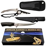 Zotic Profi Angel-Set, Fischmesser und Multitool, scharfes Filetiermessers mit flexibler Klinge, Angelschnur Knipser, Hakenlöser, Quetschhülsen und Sprengringzange