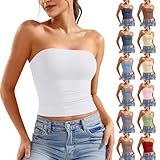 Bandeau Top Damen Tube Top Ärmellos Sexy Trägerloses Top Y2K Slim Fit Crop Top Enge Curvy Sommertops Elegant Doppelt Gefüttert Oberteile Mode Hottie Double Lined Tank Tops