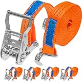 INTAKO Spanngurte mit Ratsche und Haken - 6m 2000kg 35mm - 4 Stück - Ratschen Set - Ratschengurt 2-Teilig - Zurrgurt Orange - TÜV GS Geprüft und gemäß DIN EN 12195-2