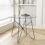 GOLDFAN Esstisch Glas Esszimmertisch küchentisch mit Metal Beine Moderner Stil Runder Tisch für Wohnzimmer Büro Küche Schwarz 80cm