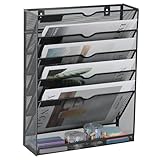 JEBELE 6 Fächer Zeitschriftenhalter Wand wandregal für ordner Hängend Dateiordner Organizer Wandablagefächer mit flachem Bodenfach Datei Etiketten Metall,Schwarz