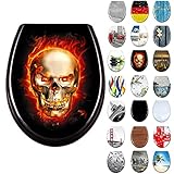 LARS360 Toilettendeckel WC Sitz mit Absenkautomatik aus Duroplast und Edelstahl, Antistatisch Antibakteriell Leicht zu Reinigen Abnehmbar Für Meisten Klodeckel Hänge WC, 45 x 38cm (Schädel Flammen)