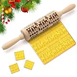 Weihnachten Geprägt Teigroller, Teigroller Nudelholz mit Muster, Nudelholz Mit Muster, 3D Holz Teigrollers, Präge Nudelholzs Backzubehör für Backen Von Gebäck, Kuchen, Keksen, Fondant