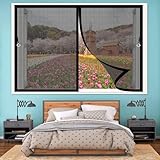 Magnet Fliegengitter Fenster 86 x 165 cm Extra Starke Magnete, Magnetvorhang Ohne Bohren Magnet Fliegengitter Fenster Klein für Balkontür, Kellertür Und Terrassentür, Schwarz