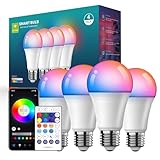 GVOREE 4 Stücke Smarte Glühbirne E27, WiFi & Bluetooth LED Smart Bulb,Farbwechsel mit Musiksynchronisation Lampe,16 Millionen DIY-Farben, Funktionieren mit Alexa Google Assistant Heim App