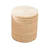 Handgefertigter Aufbewahrungshocker aus gewebtem Rattan – runder Fußhocker für den Sommer, einzigartiges Make-up, vielseitige Heimdekoration, umweltfreundliche Sitzlösung, stilvolles und fun