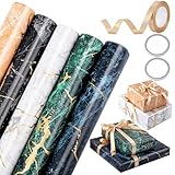 woric 5 Rollen Geschenkpapier Set, 43cm x 3m Geschenkpapier Geburtstag Marmor Weihnachtsgeschenkpapierrolle mit Schleifenband Gold für Weihnachten Geburtstag Hochzeit (5 Designs)