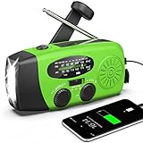 Portable Solar Radio mit Wetter AM/FM/NOAA, Generator mit Handkurbel, 2000mAh wiederaufladbare Power Bank, USB Handy Ladegerät, LED Taschenlampe, für Outdoor Notfall, Camping, RV, Angeln (grün)