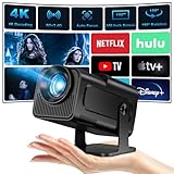 Beamer, Mini Projektor Full HD 4K, Unterstützt WiFi 6, BT5.0 mit 11.0 Android OS, 150 Zoll, 360-Grad-Flip Smart Beamer, Led Beamer 180°Drehbarer, für Phone/PC/Lap/Xbox/Stick, Schwarz