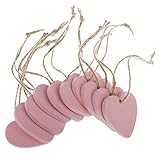 zalati Holzverzierung, 10 Stück, 40 mm, natürliches Holz, mit Schnüren zum Aufhängen, für Bastelarbeiten, Hochzeiten, Heimdekoration, rosa Herz