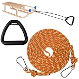 Schlittenseil Mit Karabiner,4M Schlittenleine Mit Griff,Dickes Schlittenseil Durchmesser 10mm,Premium Schlittenleine,Schlittenseil mit Holzgriff,Schlitten Zugseil für Schlitten und Rodel im Winter