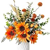 ROLLWAY Künstliche Sonnenblumen Deko, Kunst Sonnenblume Blumenstrauß Künstlich Blumen Herbst herbststrauß Herbstblumen Kunstblumen kunstblumenstrauss Seidenblumen für Tischdeko Hochzeit Wohnzimmer