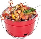 Uten Grill Tragbarer Grilleimer mit Griff, Leckeres BBQ, Picknickgrill mit Großer Grillfläche, Holzkohle, Durchmesser 27,5 cm, Geeignet für 1-4 Personen, Rot