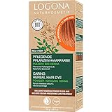 LOGONA Naturkosmetik Pflegende pflanzliche Haarfarbe, Veganes Haarfarbe-Pulver mit Bio-Henna für intensive Farbe und Glanz, Pflanzenhaarfarbe in Flammenrot (Rot), 1 x 100g