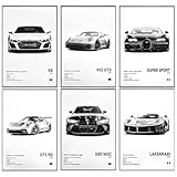 YHNDECO 6 Stück Auto Poster, 20 x 30 cm Wandposter, Sportwagen Poster, Ohne Rahmen, Wanddekoration für Schlafzimmer Büro