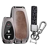 TECART Autoschlüssel Hülle Passt für Chevy Malibu Camaro Cruze Traverse Spark Sonic Volt Bolt Equinox Schlüsseltasche Zinklegierung Leder TPU Smart Fernschlüssel cover 2/3/4/5 tasten- Weberei Braun