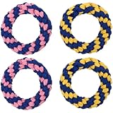 DOITOOL Baumwollseil Kauspielzeug für Hunde 4 Stück Donut Form Beißspielzeug zum Zahnen Sicher und Zahnfleischschonend Haustierspielzeug für Kleine und Große Hunde Zufällige Farbe