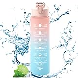 Wnddle Trinkflasche Sport, 1 Stück Trinkflasche 700ML, auslaufsichere Wasserflasche, BPA-freie Trinkflasche für Fitnessstudio, mit Strohhalm, mit Zeitmarkierung für Fahrrad, Fitness, Wandern.