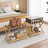 BAMBOOHOMIE Bambus Gepäckablage für Gästezimmer, 26,77' Klappbarer Kofferständer mit Ablagefach, Verstärkter Gepäckständer für Schlafzimmer und Hotels, Gepäckablage für Koffer (2er-Set, Natur)